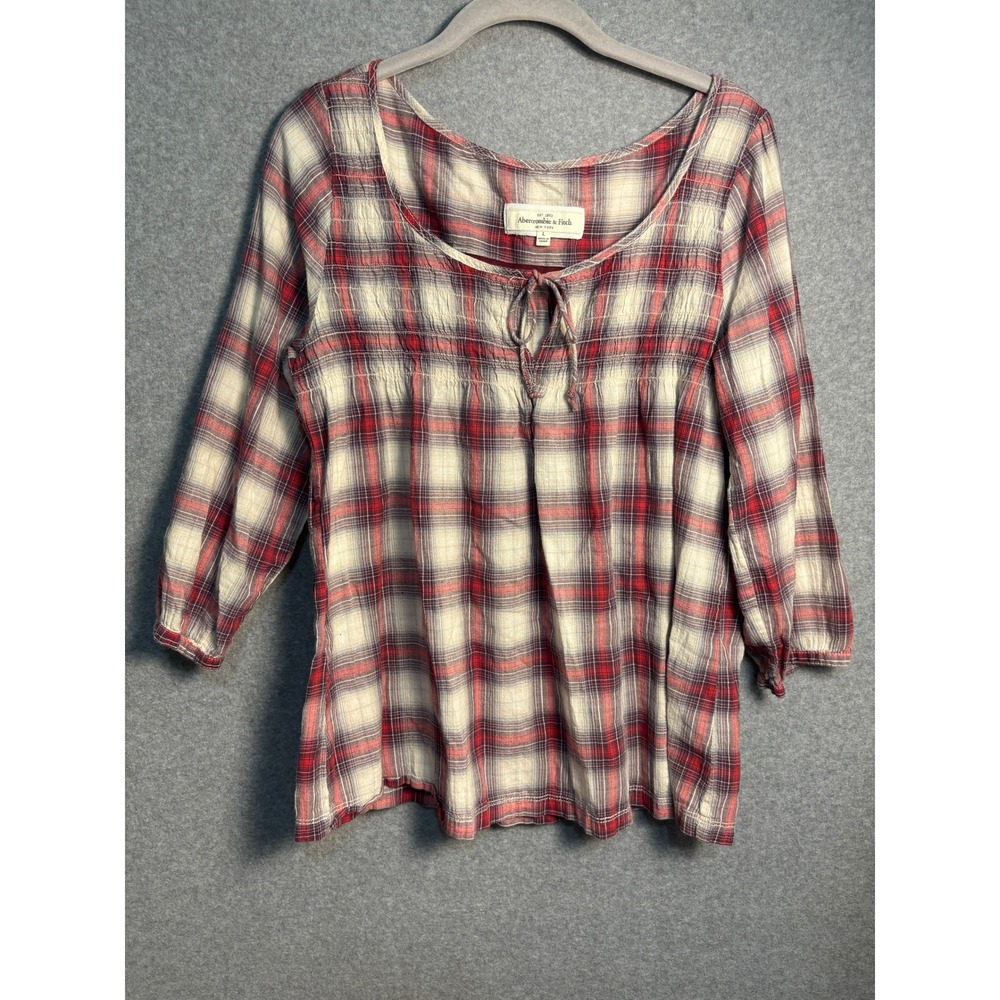 Abercrombie & Fitch Plaid Peasant Top Women Large Cottagecore Grunge